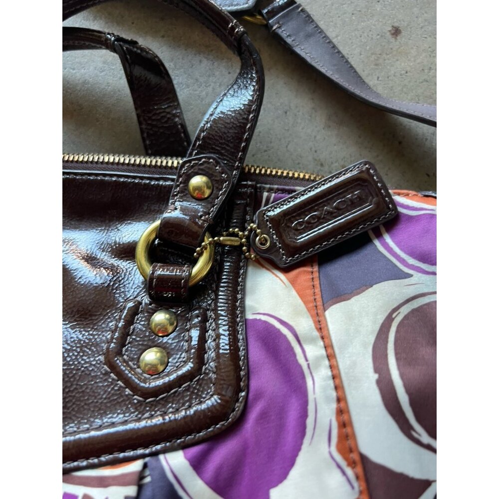 Vintage COACH Ashley Scarf C's Print LARGE Satchel Purse Bag Orange Purple - Picture 10 of 14